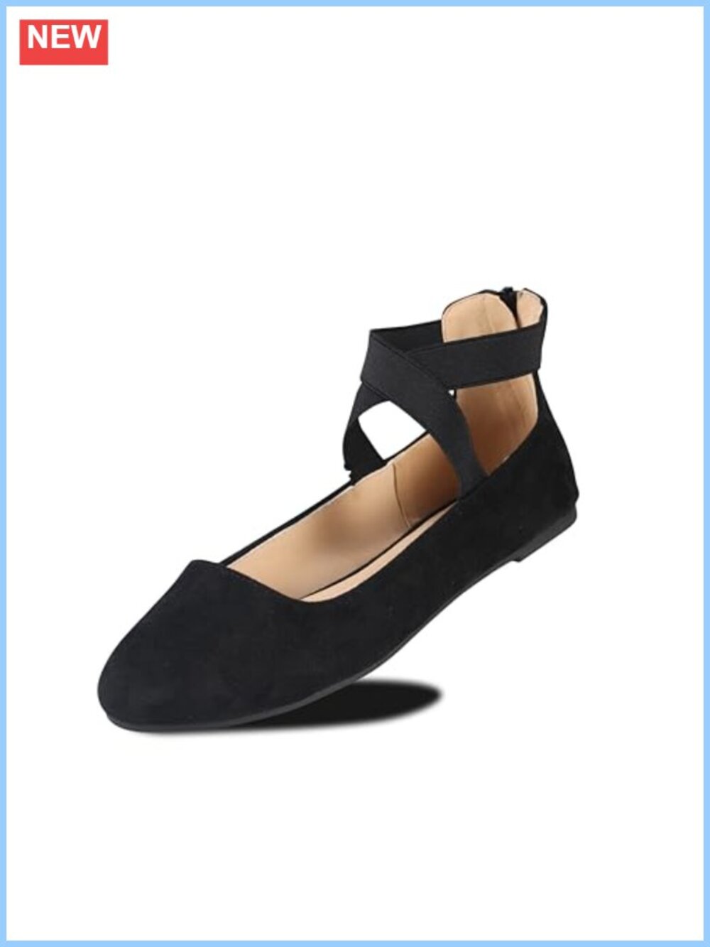Ankle Strap Ballet Flats with Criss Cross Elastic Memory Foam Cushioned